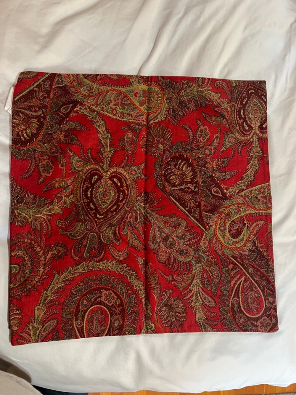 Pottery Barn Red and Olive Paisley Pillow Cover, Excellent Condition